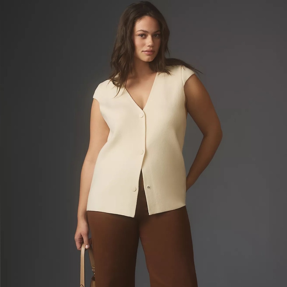 Anthropologie The Willa Oversized Sweater Vest Size X-Large Ivory